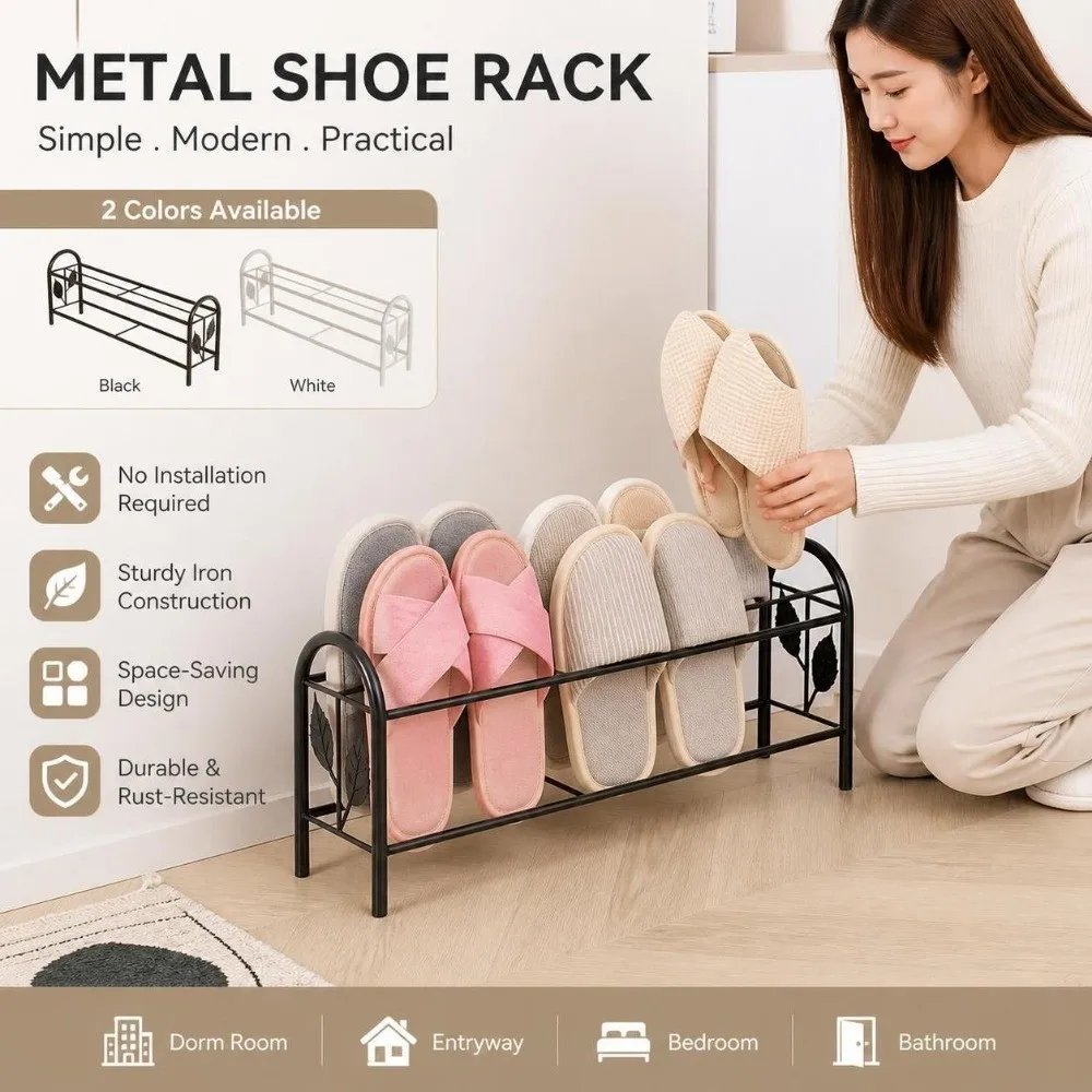 Two-Layer Shoe Rack Vertical Metal Shoe Organizer Rack Space Saving No Installation Needed Entryway Shoe Organizer