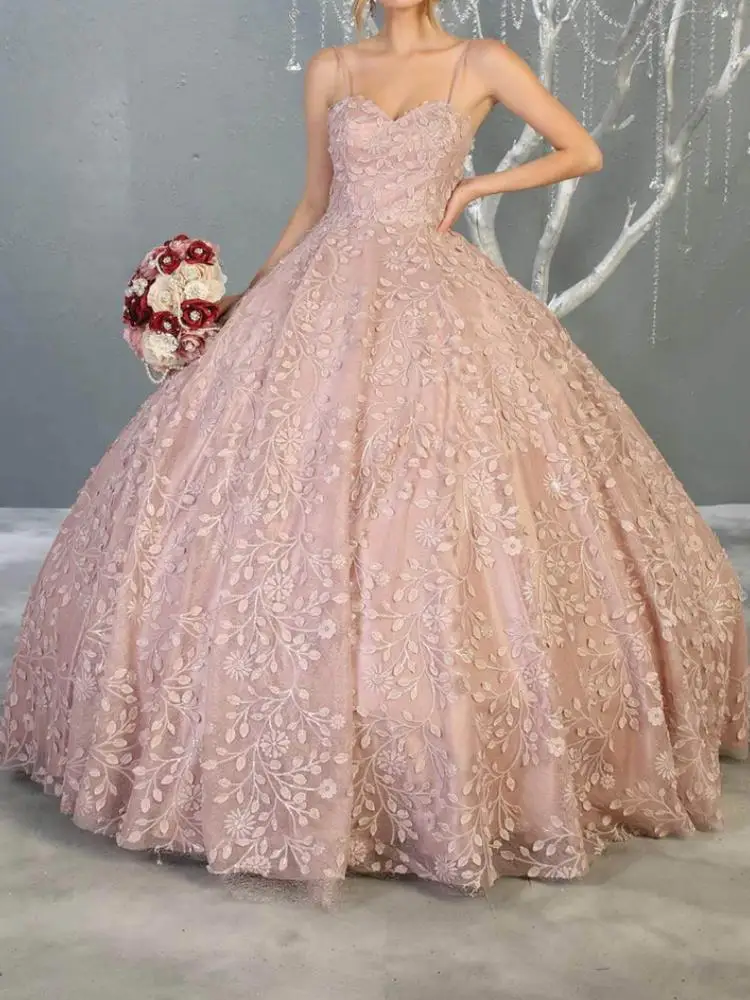 Robe de princesse en dentelle à bretelles spaghetti pour filles, robe de Rh, robe de fête d'anniversaire, 15 ans, 16