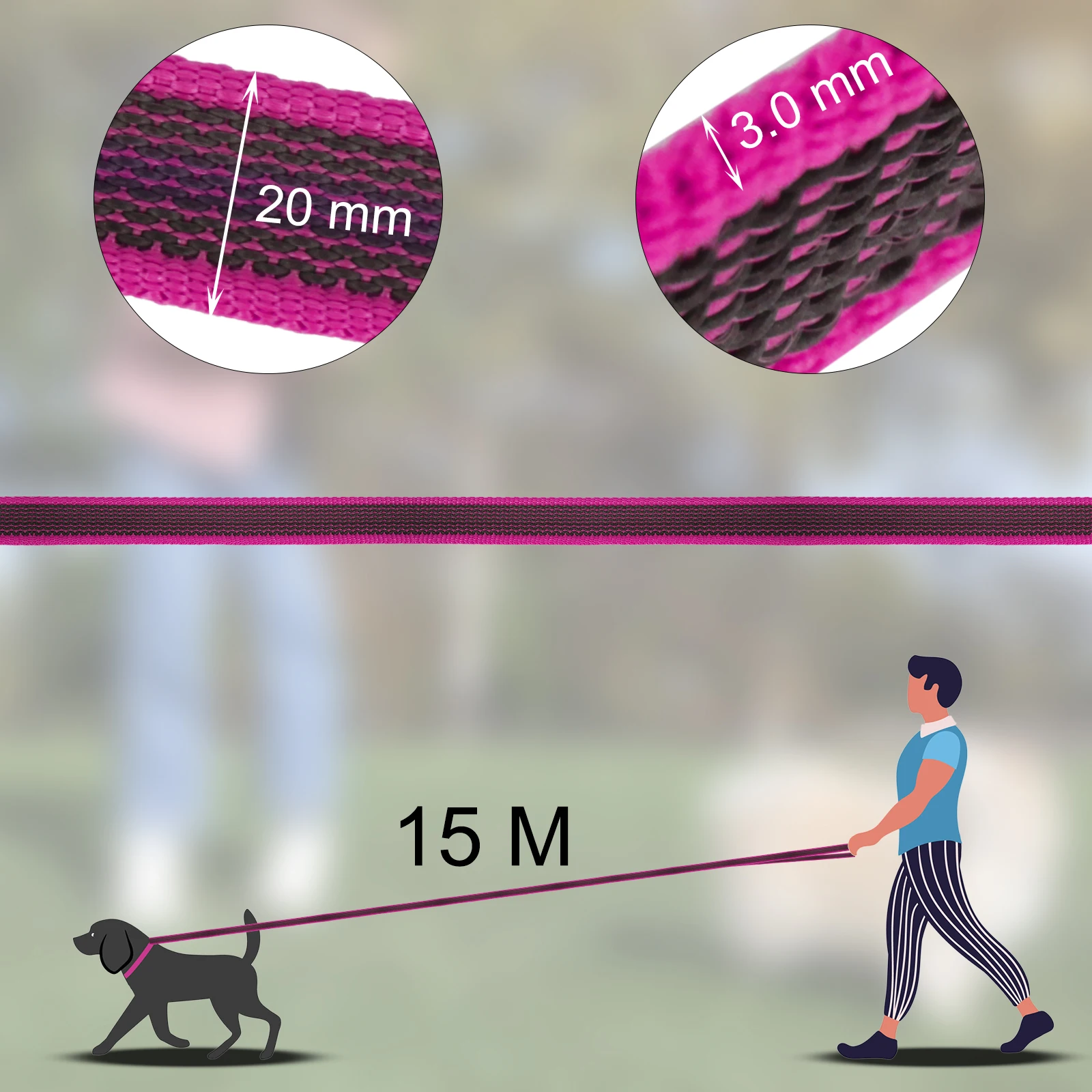 5M/1,5M/3M/2M Mittelgroße Kleine Lange Hundeleine aus Latex-Seide Einfache und Bequeme Trainingleine für Große Hunde Zweifarbige Hundeleine 10 Meter – Detail 3
