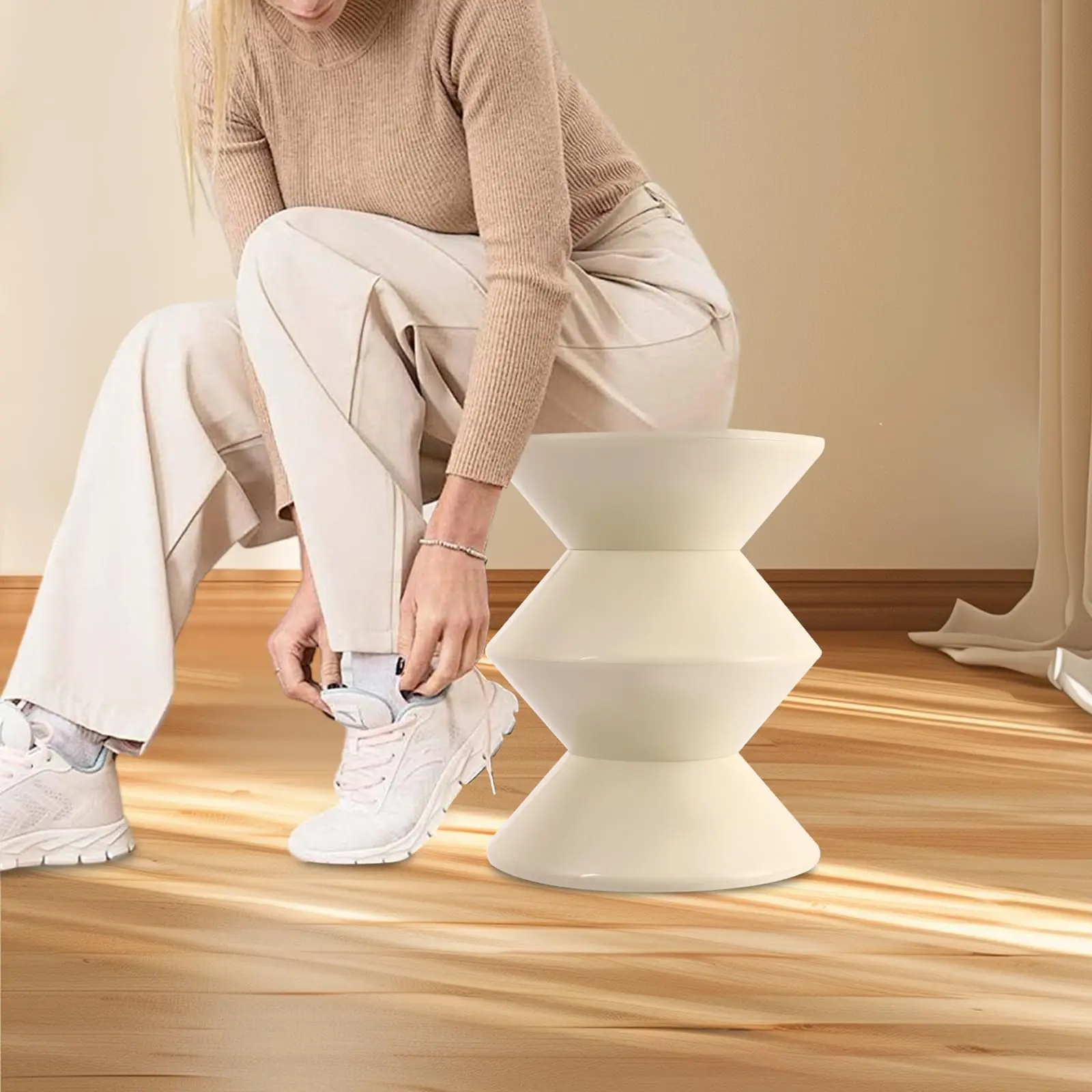 طاولة جانبية للأريكة، طاولة نهاية حديثة على شكل الساعة الرملية 14.2 بوصة عرض × 17.7 بوصة ارتفاع طاولة جانبية بيضاء بسيطة لهجة Ta-Ble لغرف المعيشة،