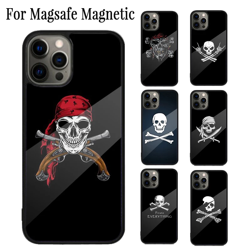 Pirate Skull Cross Bones Magnetic Phone Case Coque For iPhone 16 15 14 Plus 13 12 Mini 11 Pro Max Magsafe Wireless Cover