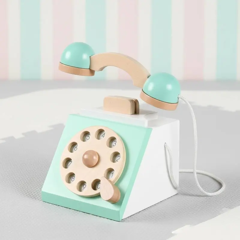 Wooden Rotary Telephone Toy Sturdy Wood Retro Wooden Rotating Number Wheel Phone Retro Rotating Number Wheel Phone Toy Child
