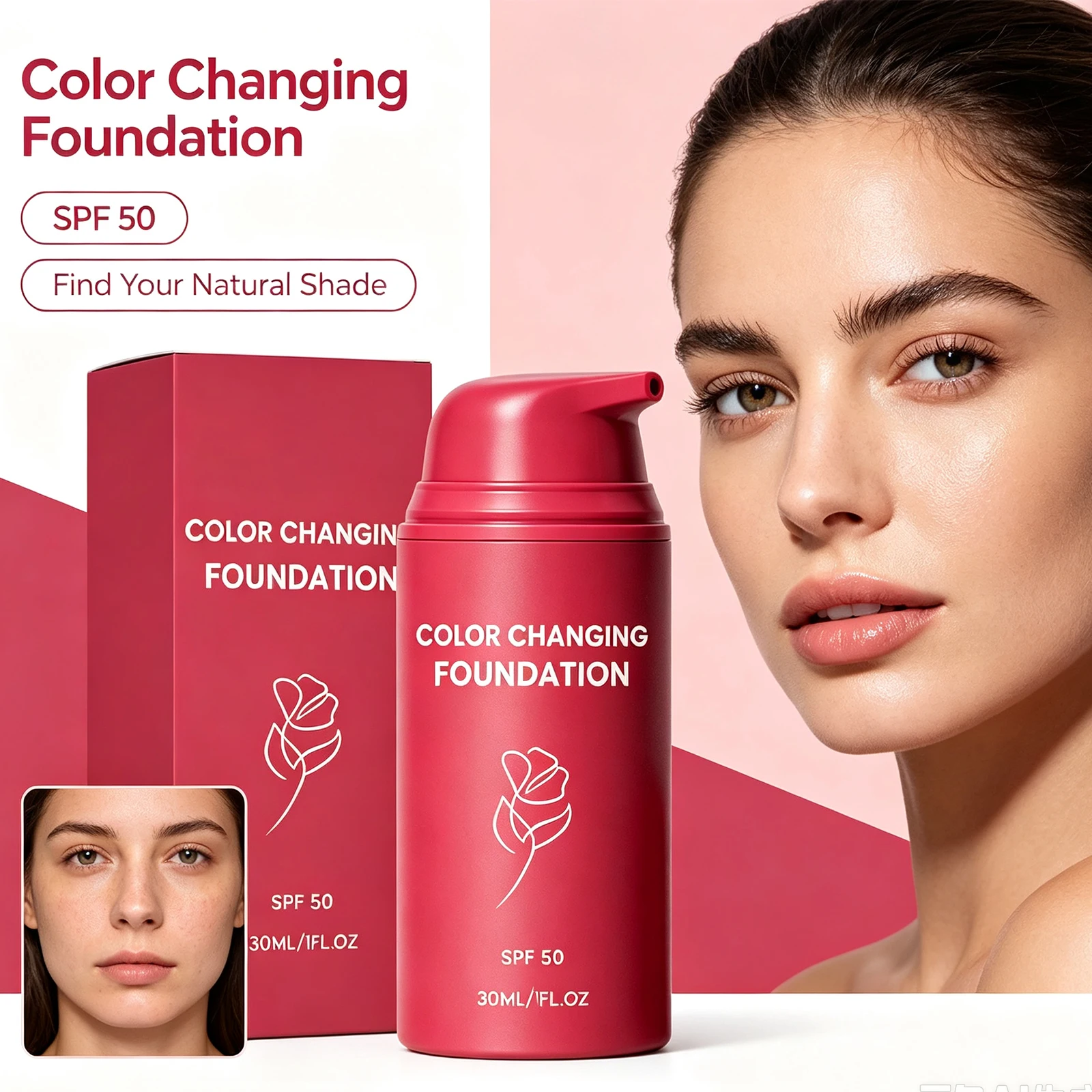 Temperature Changing Foundation Liquid Skin Tone Adapt Long Lasting Fine Texture Natural Base Makeup Lightweight Breathable 30ml