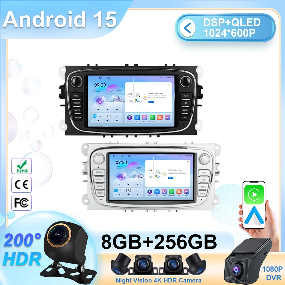 

Автомобильный радиоприемник 7 дюймов для Ford Focus Mondeo S-Max C-Max Galaxy Kuga 2008-2011 Carplay авто мультимедийный видеоплеер навигация GPS 5G DVD