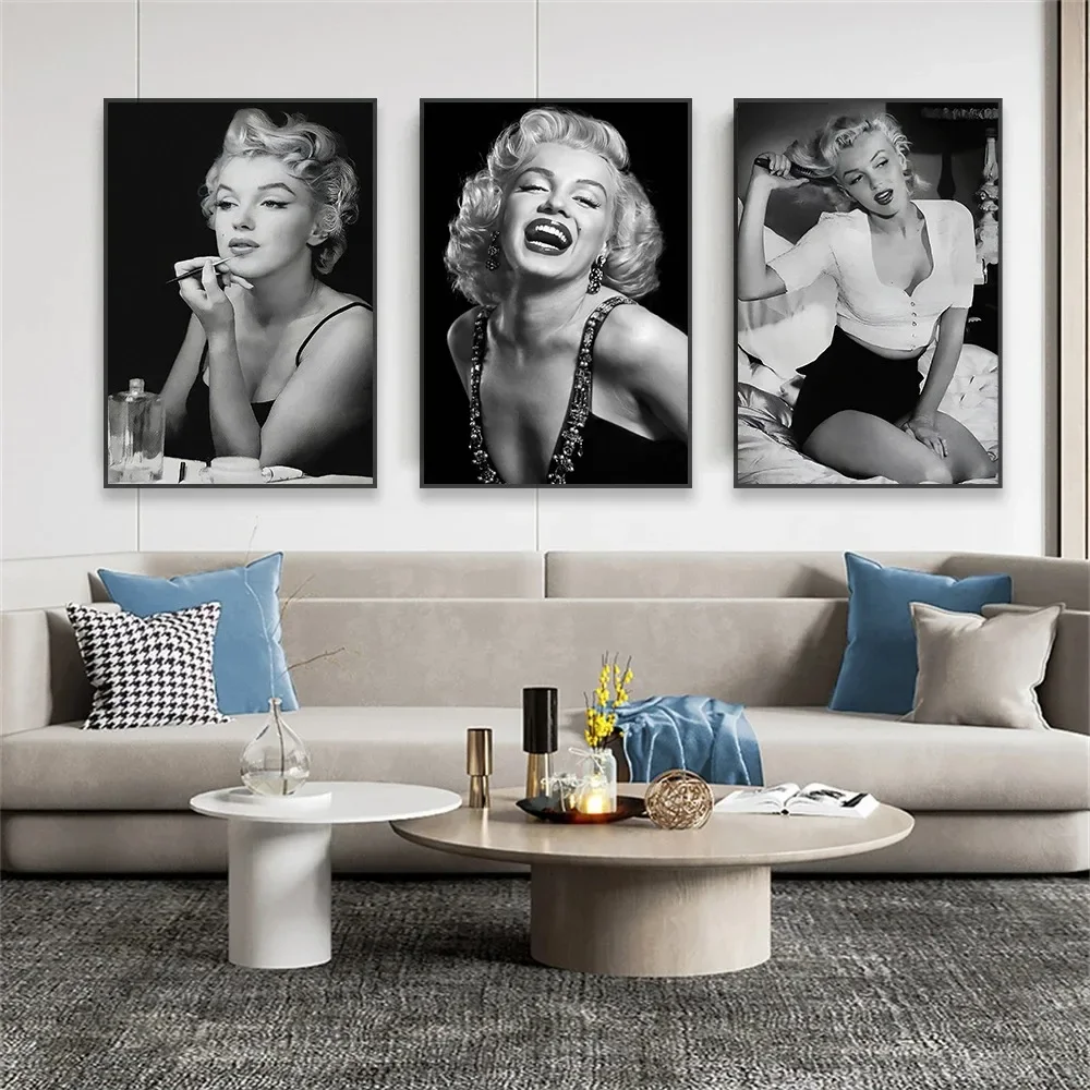 Modern Simple Wall Art, Black and White Marilyn Monroe Poster, HD Canvas Print, Home Living Room Bedroom Decoration