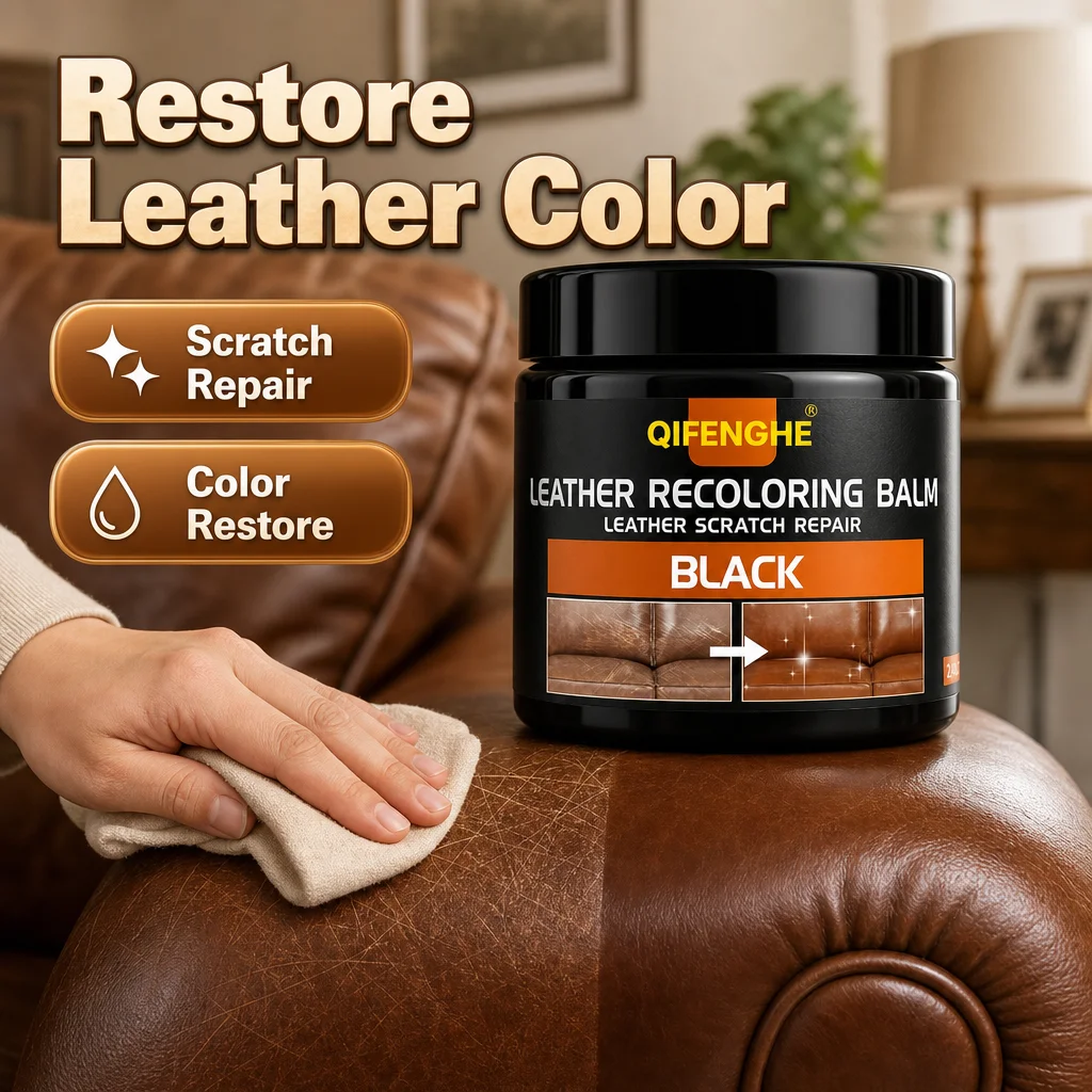 Black Leather Recoloring Balm, Leather Scratch Repair Cream, Leather Color Restorer for Car Seats, Sofa, Couches, Shoes, Faded L