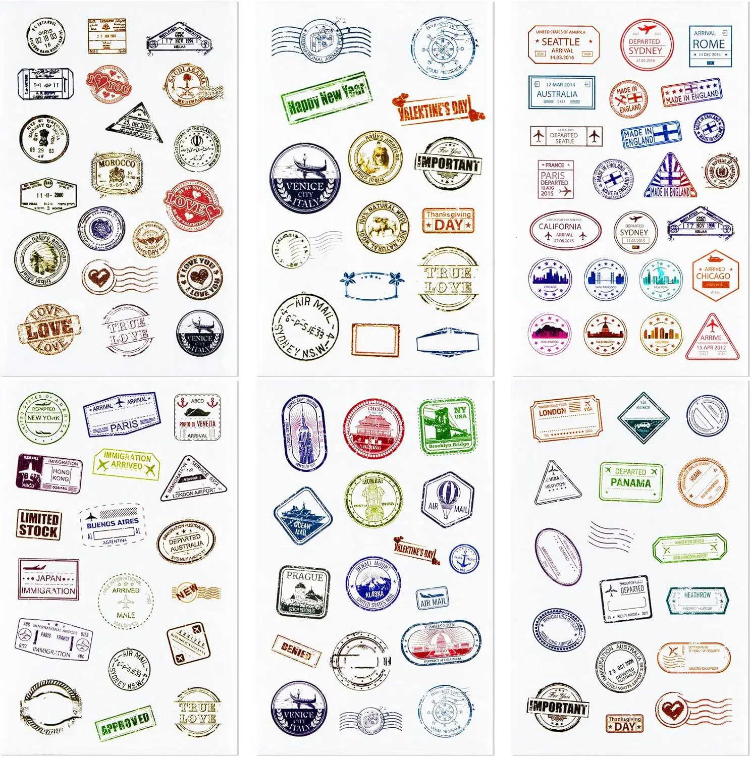

60 Sheets Vintage Passport Stamps Stickers, Travel Postage Stickers for Scrapbooking, Water Bottles, Laptops, Suitcases