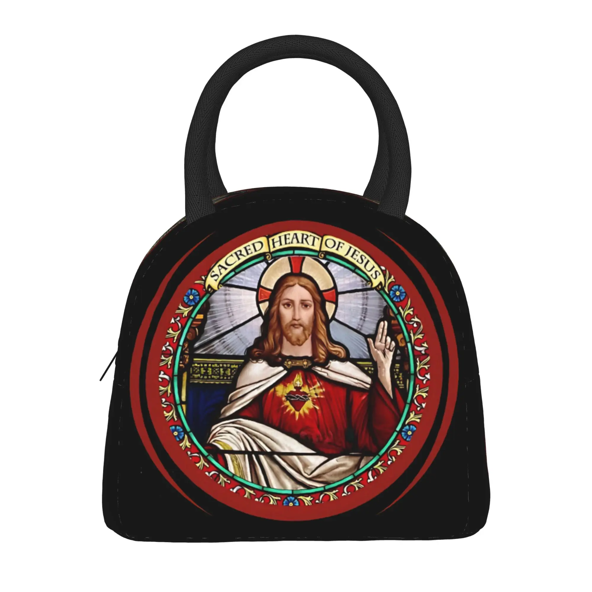 Sacred Heart Of Jesus Catholic Traditional Lunch Bag Lunch Box For Adult Thermal Lunch Bags Oxford Portable Zipper Cooler Bag