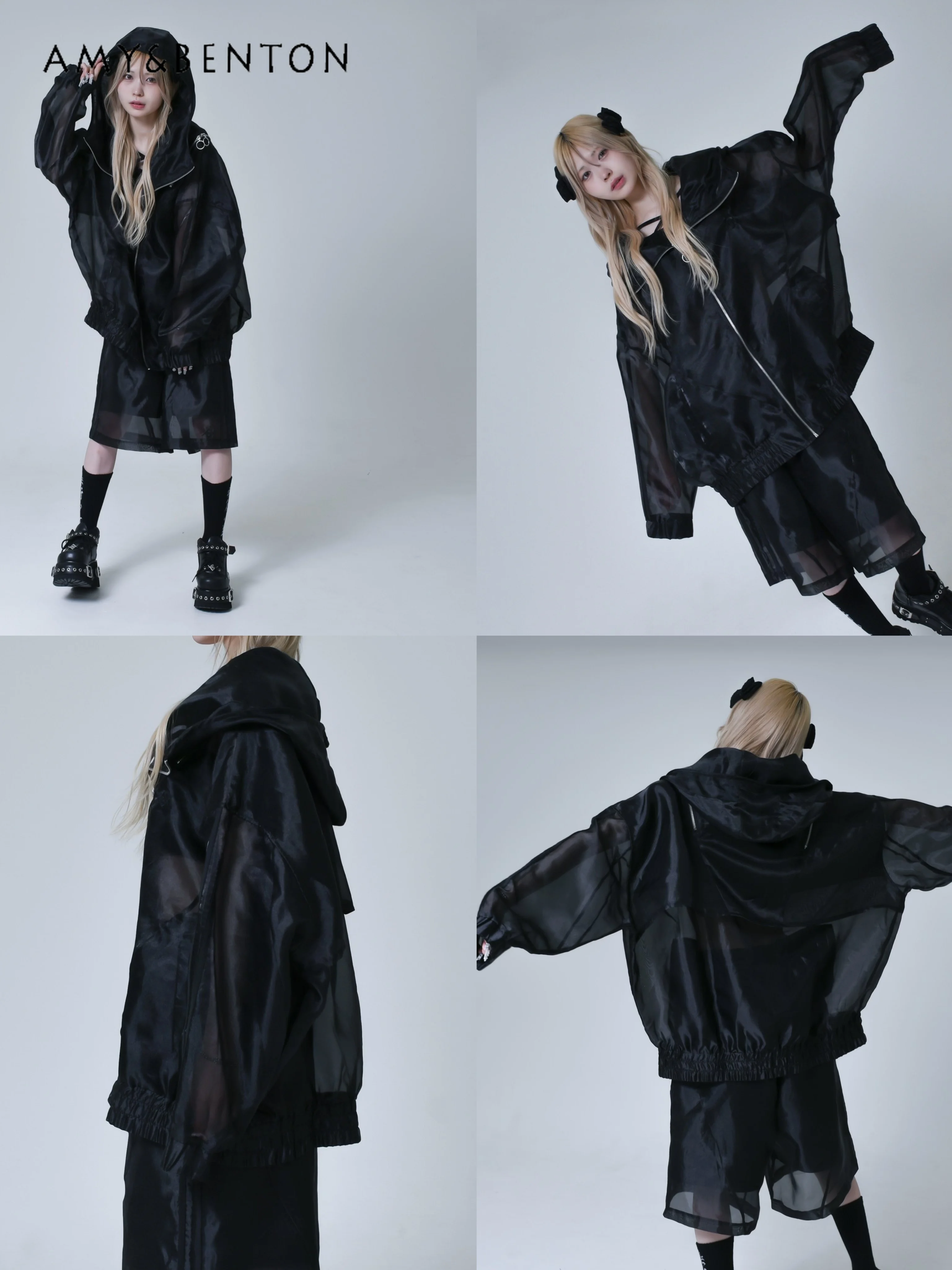 Japanese Mine Subculture Oversized Coat Women Spring Summer Harajuku Street Patchwork Thin Sun-Proof Coat Goth Zip Up Hoodie