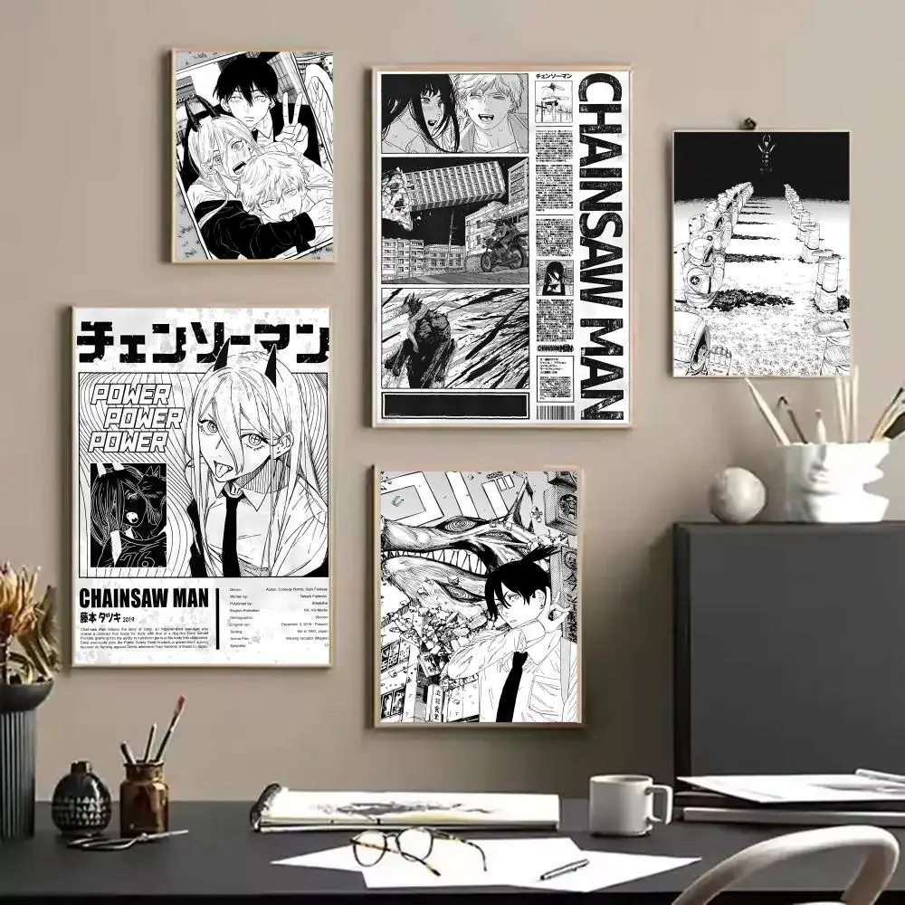 C-Chainsaw Man Anime Poster Stickers HD Waterproof Painting Wall Art for Bedroom Living Room Home Decor Decoration Gift