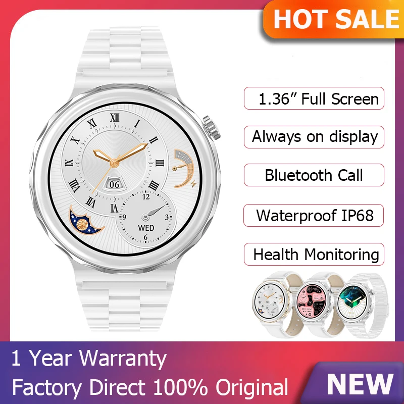 

2023 New Smart Watch Women IP68 Waterproof 260mAh Smartwatch Bluetooth Call NFC 1.36" Wireless Charger for iOS Android