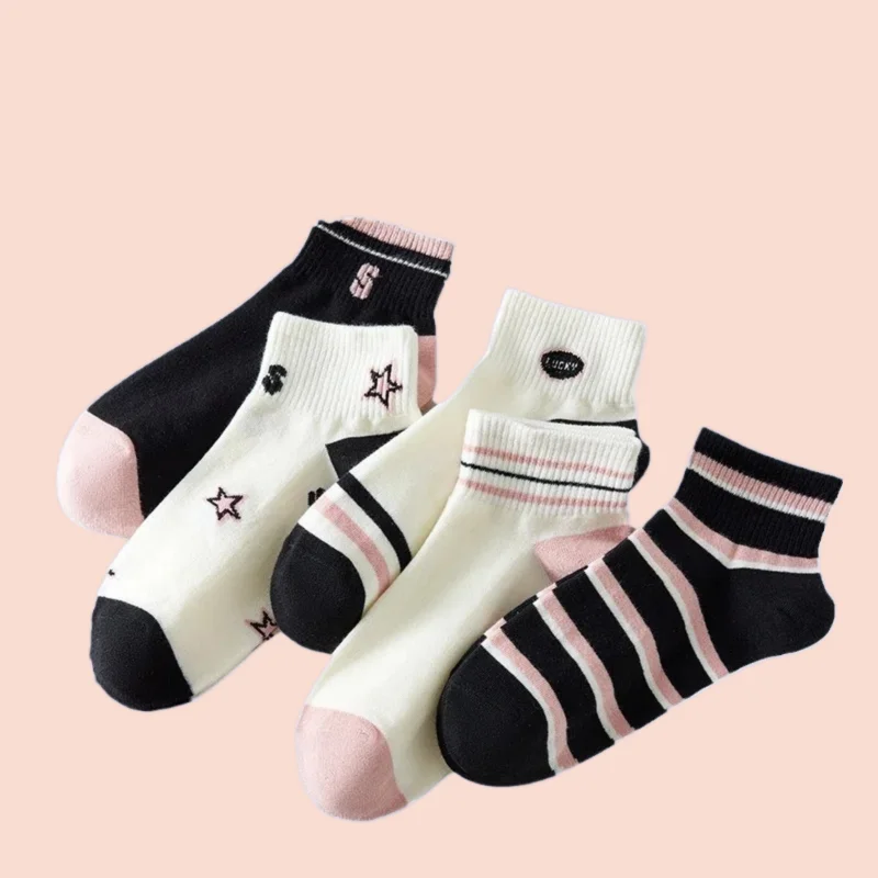 

5 Pairs 2024 Women Spring Short Boat Socks Thin Sweat-Absorbent Breathable Shallow Socks Japanese Versatile Casual Women's Socks