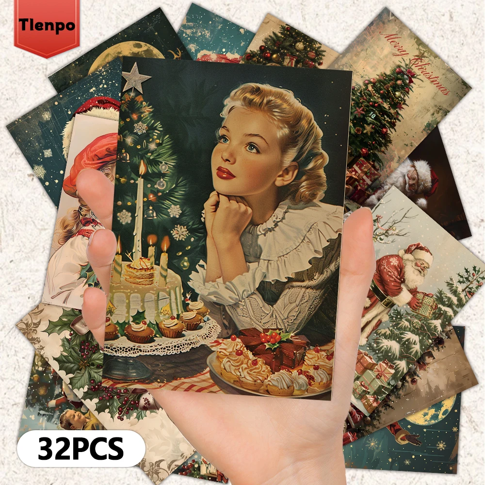 32 szt. Gwiazda bożonarodzeniowa 3,94x5,7 cala kartka świąteczna, kartka z wiadomością, pocztówka w stylu vintage, kartka z życzeniami bożonarodzeniowymi
