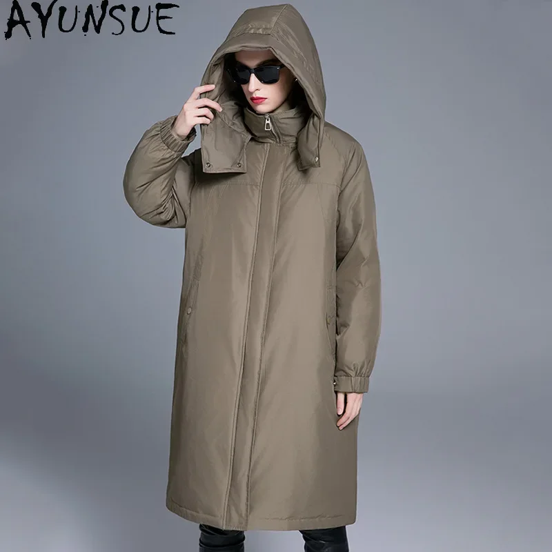 Ayunsue pato branco para baixo puffer jaqueta roupas femininas 2024 casacos longos novos em outerwears inverno à prova de vento e casaco quente Парки