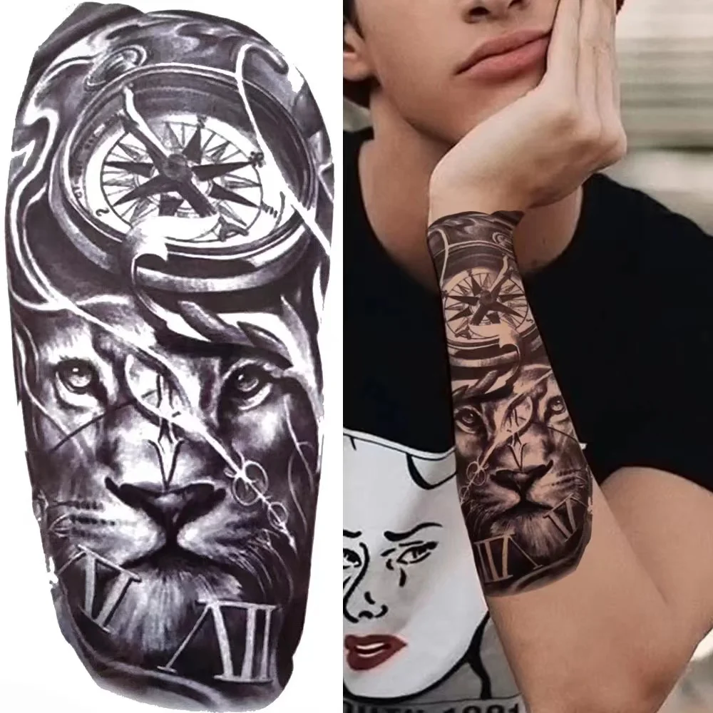 

Wholesales 145 pcs 3D Black Arm Tattoo Sticker For Men Woman Tiger Wolf Skull Flower Temporary Stickers Waterproof