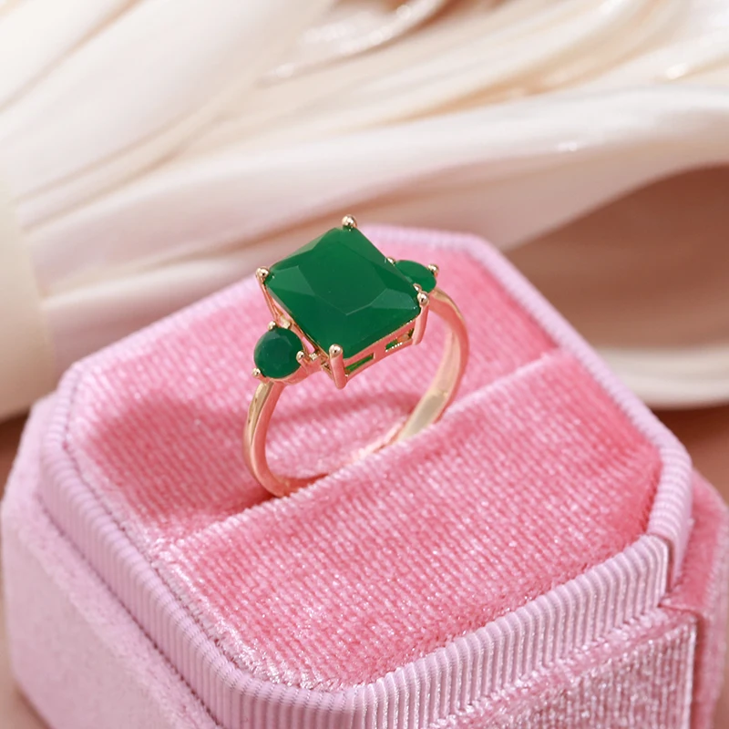 SYOUJYO Square Big Dark Green Natural Zircon Rings For Women 585 Rose Gold Color Vintage Opal Ethnic Fine Jewelry Luxury Rings