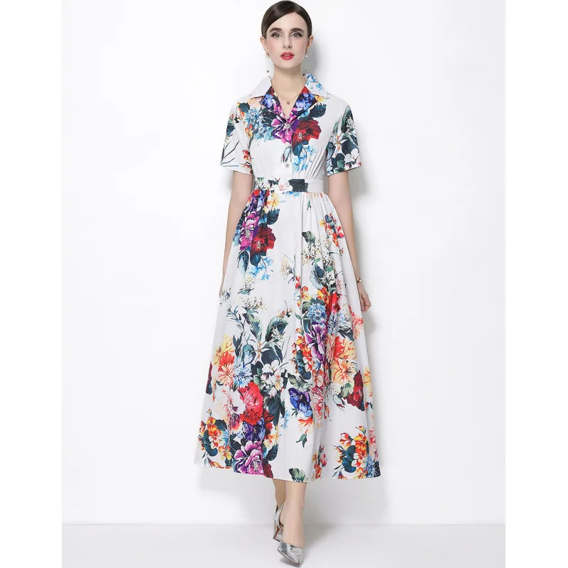 

Retro Floral ort Sve Dr irt Sle A-Line Skirt High Waist Velvet Fabric Casual Spring Season Chinese Production