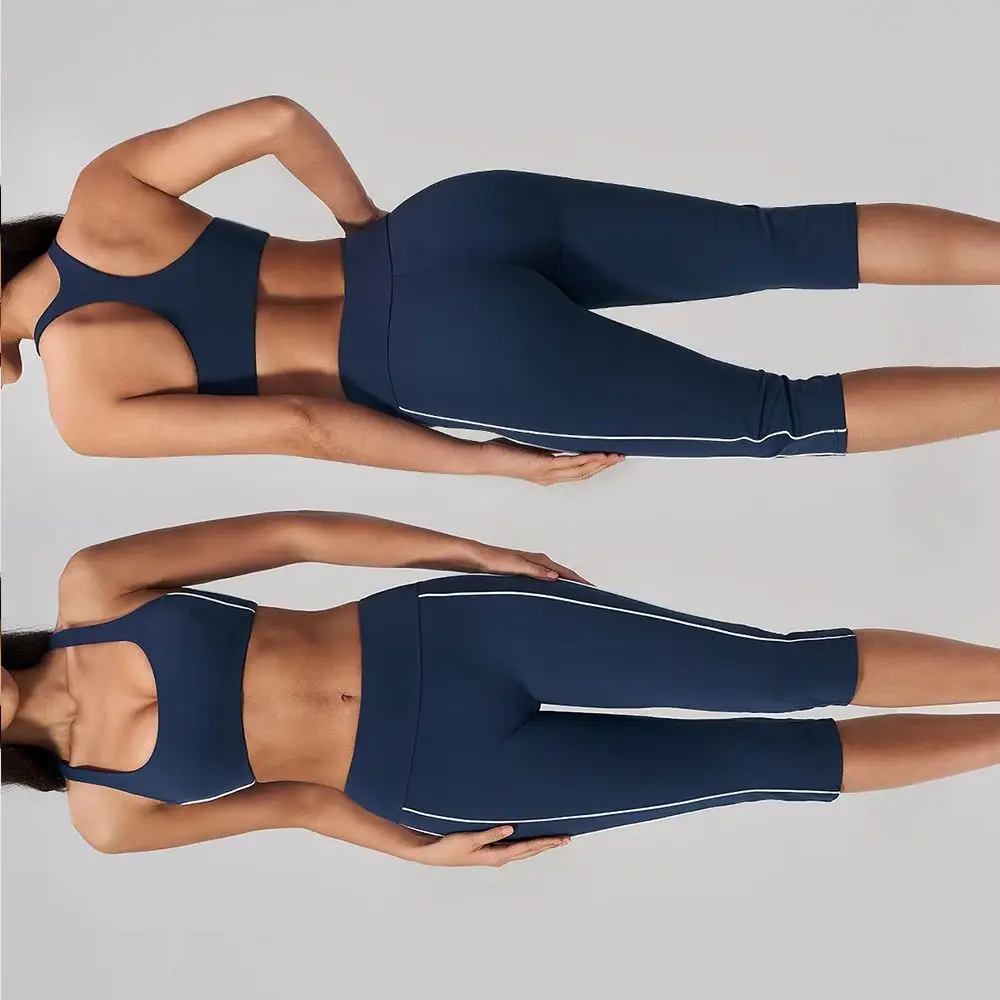 Yoga Set Gym Set 2Pcs High Waist Breathable Yoga Pants Running Workout Leggings Shock Proof Quick-Drying Fitness Top For Girls