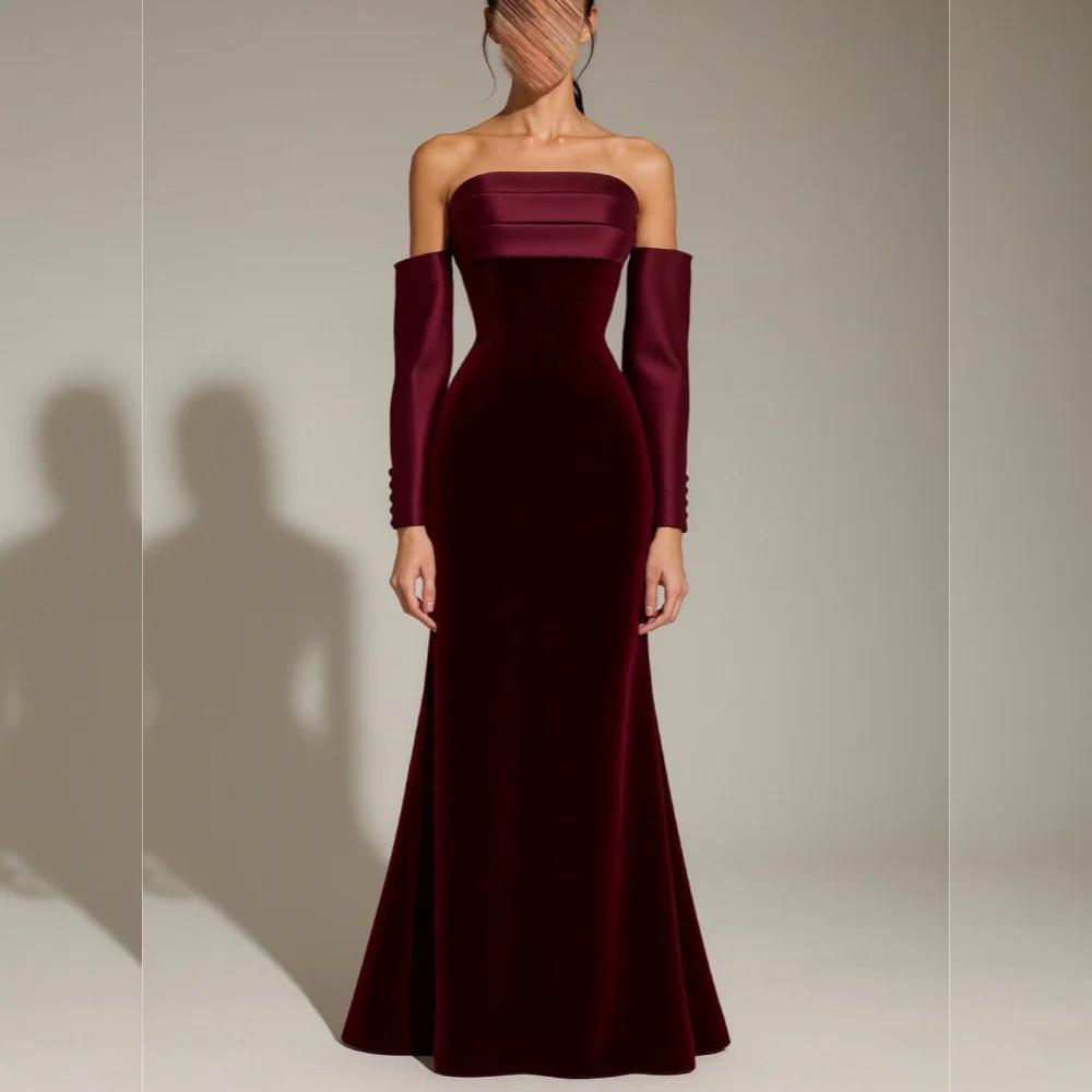 

Customized Pleat Button Off-the-shoulder Trumpet Long Dresses Bespoke Occasion Dress Woman Elegant Party Wedding Formal Evening