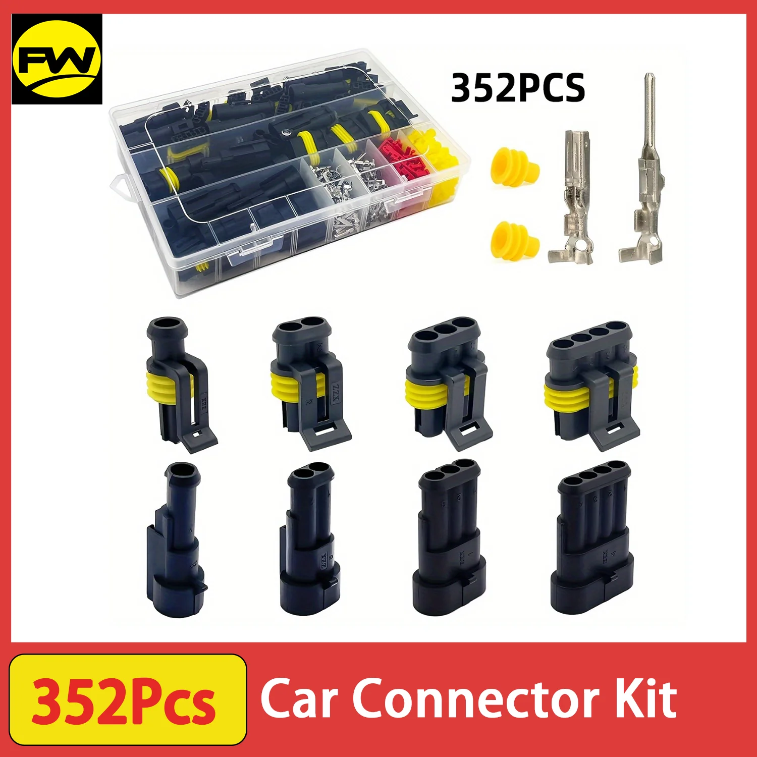 352 stücke Auto Elektrische Stecker Terminals Automotive Elektrische Draht Stecker Stecker Kit 1/2/3/4 Pin Anschlüsse Männlich und Weiblich