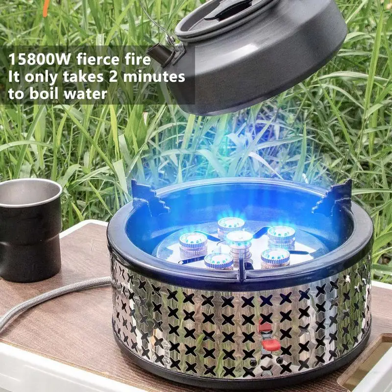 Portable Camping Stove 15800W 6-Core Strong Fire Power Cassette Stove Windproof Outdoor Gas Burner Hiking Fishing Supplies