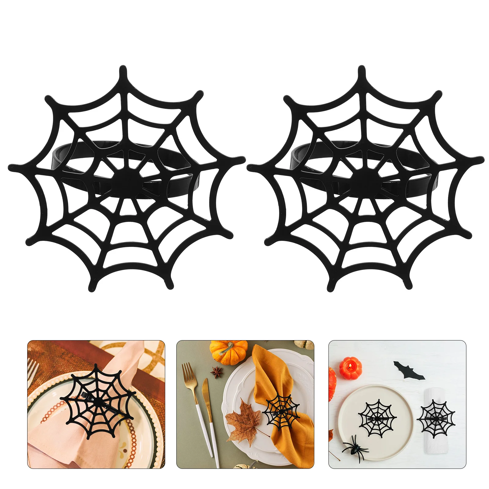 

12Pcs Spooky Halloween Napkin Rings Black Metal Spider Web Serviette Buckles Table Decoration Party Supplies Black Spider Web