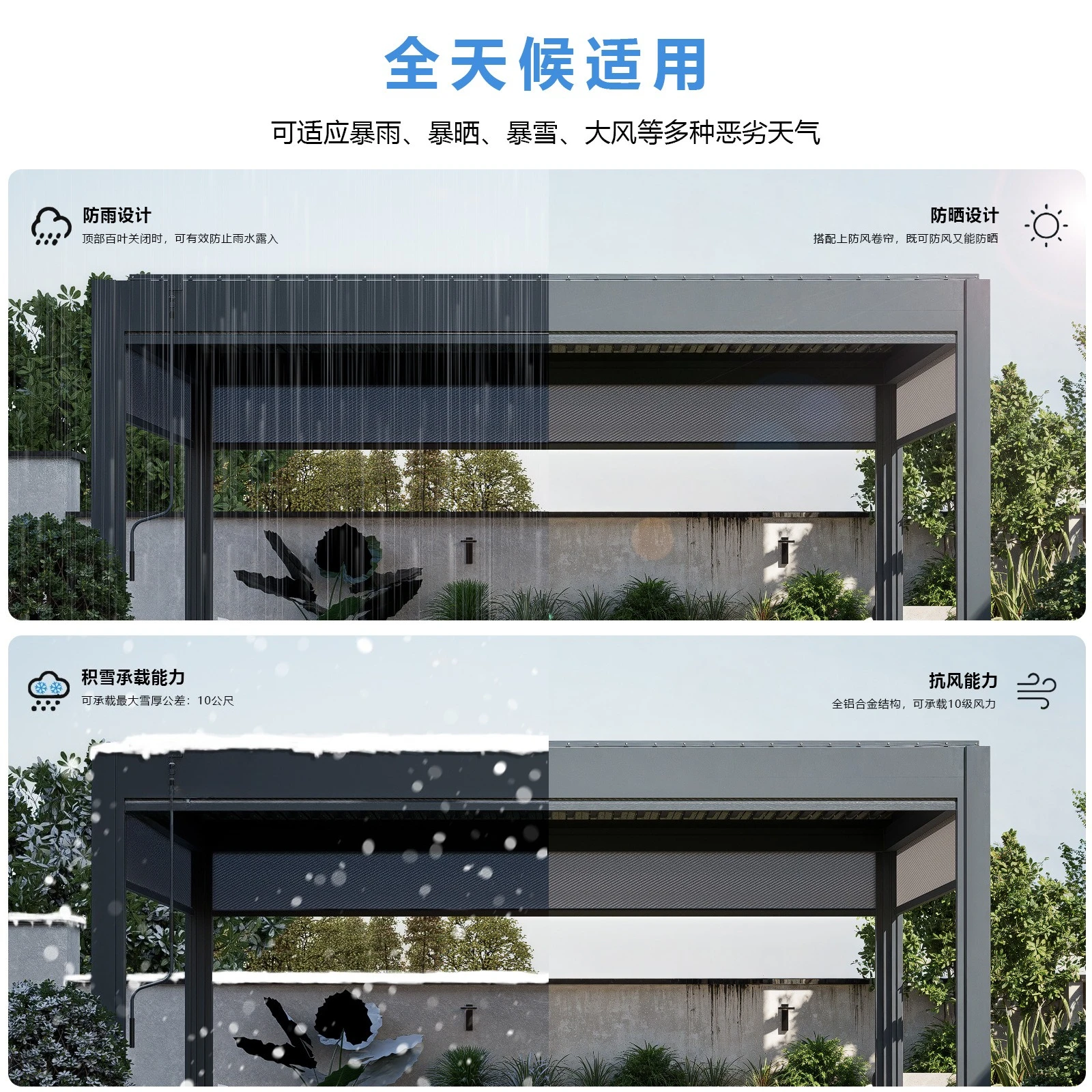 2026 Outdoor pavilion for shade, rain protection and wind resistance - villa garden courtyard aluminum pavilion