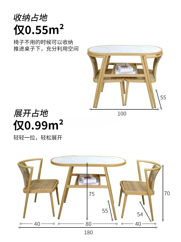 

Indoor Outdoor Terrace Leisure Tea Table Combination Plastic Wood Internet Celebrity a Table and Two Chairs Rattan Chair Home
