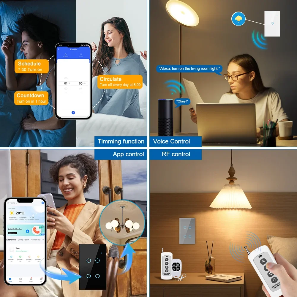 Tuya – interrupteur d'éclairage WiFi Smart Life, 1/2/3/4 gangs, neutre/sans fil neutre, capteur tactile, interrupteurs muraux, commande vocale Alexa Google Home