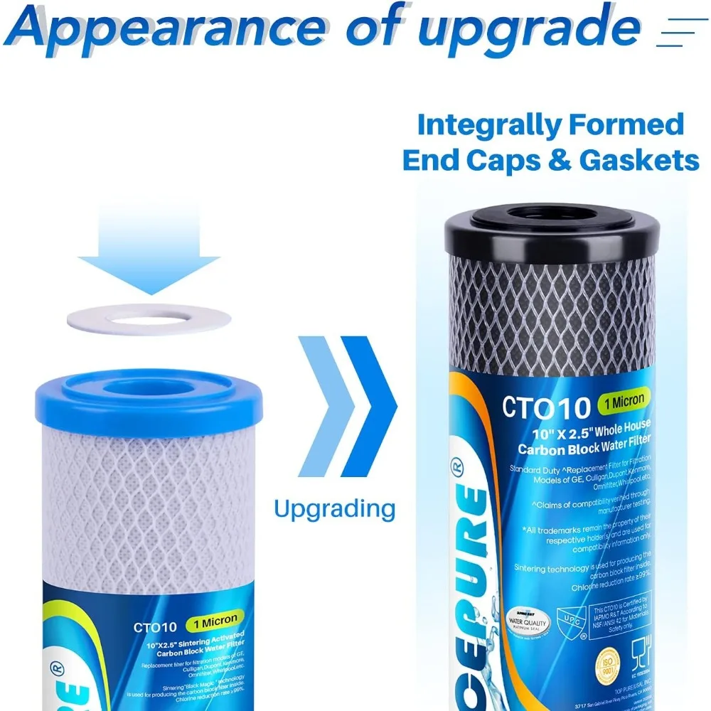 ICEPURE Whole House Cartucho De Filtro De Água De Sedimentos De Carbono, Compatível, 1 Mícron, 2,5 em x 10 em