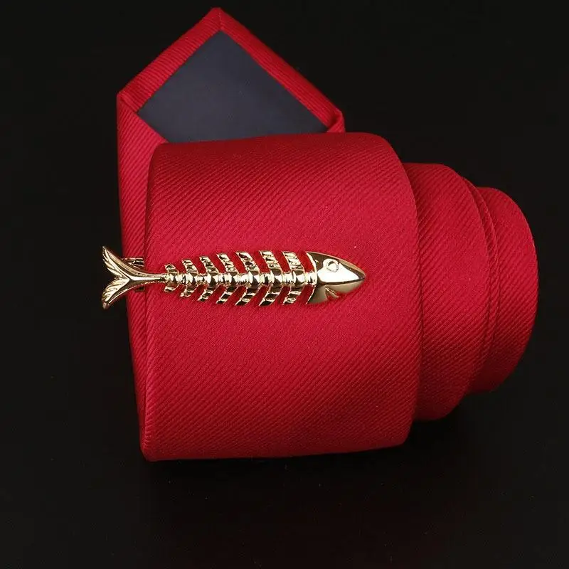 1Pc New Fashion Men Business Suit Tie Clips High Grade Brand Hand Grinding Fun Design Gold Silver Fish Bone