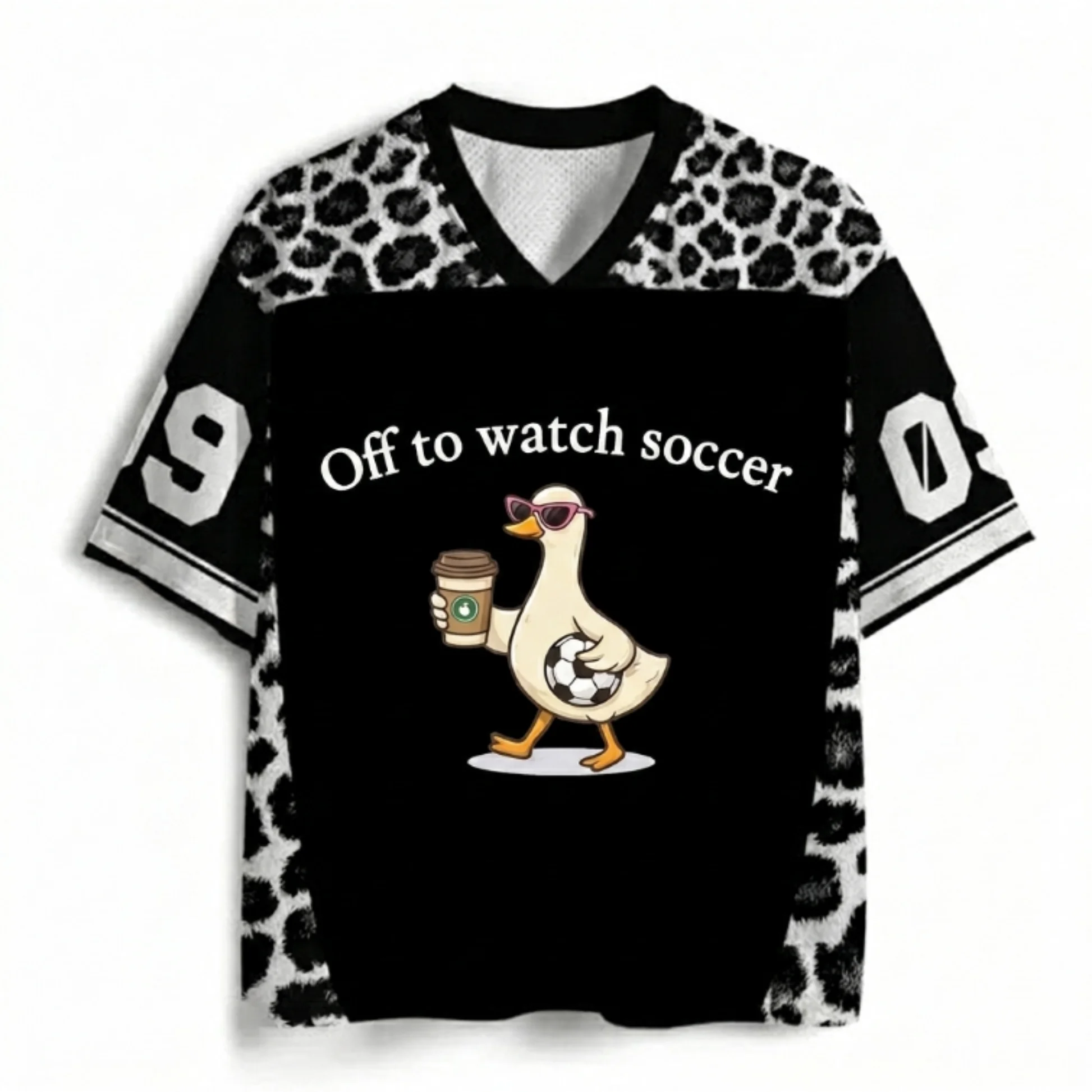 Children, Men, and Women Parent-child Funny Football Duck Leopard Print 3D Printed Jersey T-shirt Loose and Fun Artistic Style