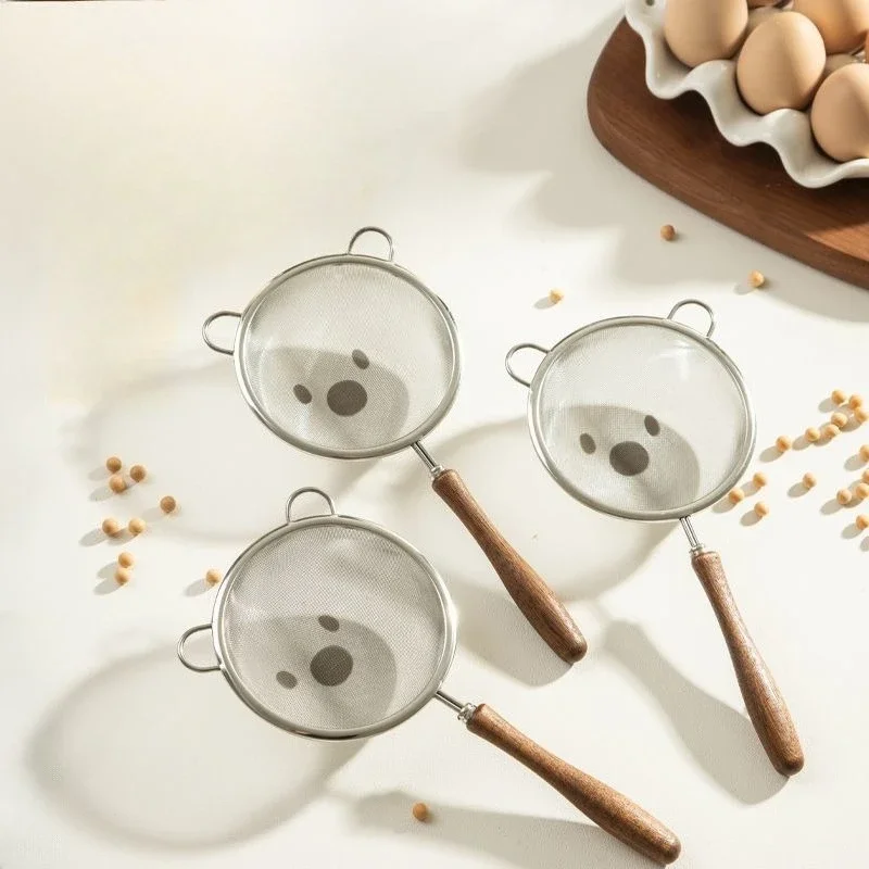 Fine Filter Strainer 304 Stainless Steel Wooden Handle Complementary Food Strainer Superfine Soybean Milk Filter Residue Spoon
