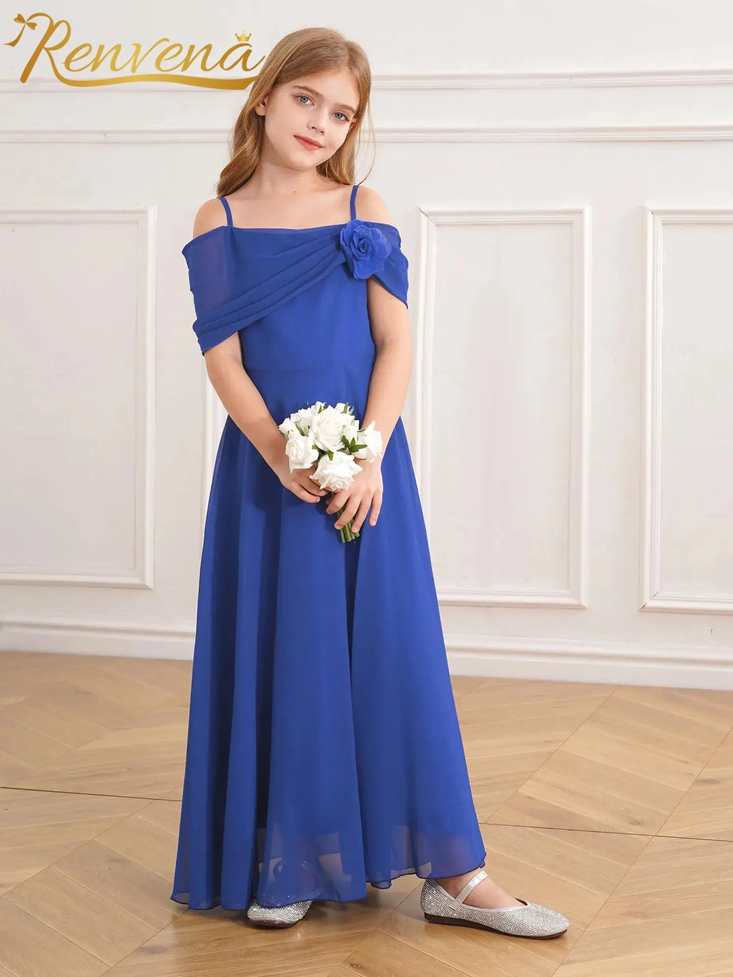 

Girls Chiffon Long Dresses Off Shoulder Ceremony Gowns Elegant Princess Birthday Dress for Bridesmaid Wedding Party Costumes