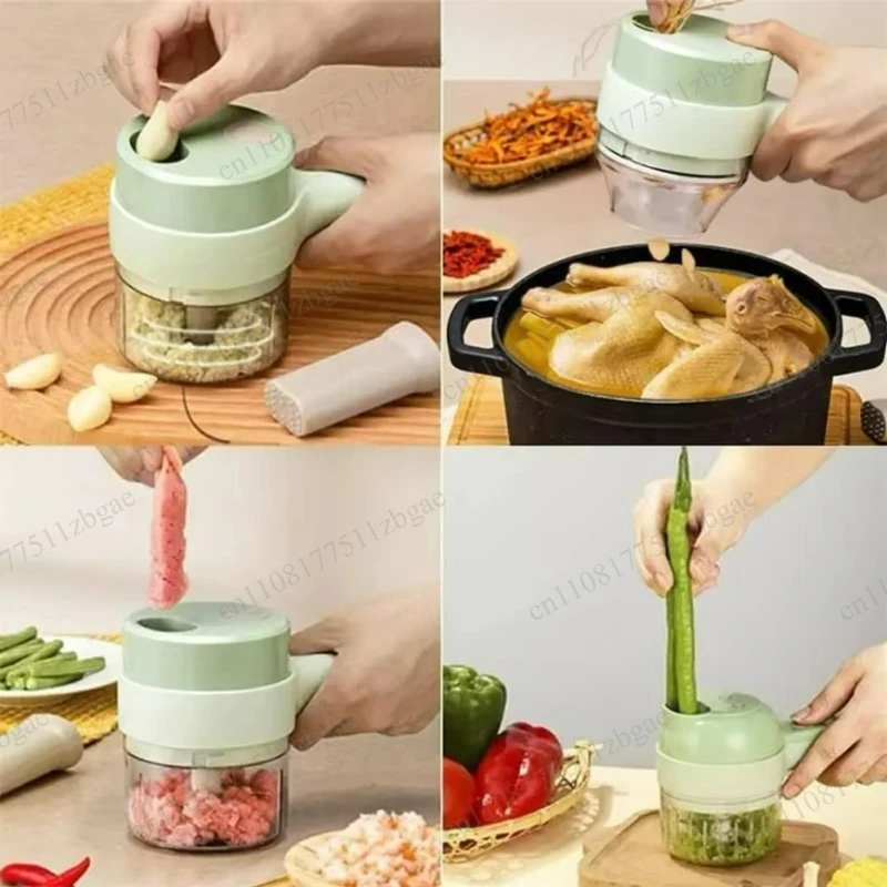 4 in 1 Vegetable Cutter, Multifunctional Handheld Wireless Electric Chopper, Garlic Masher, Kitchen Cooking Gadget