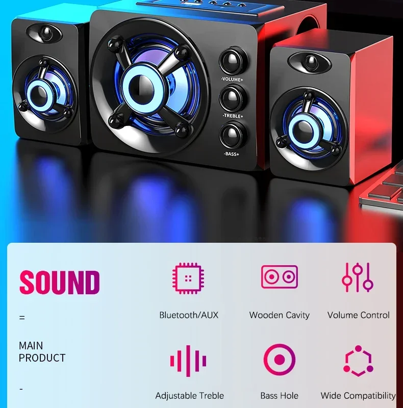 Imagem -05 - Alto-falantes Bluetooth Poderosos Led Colorido Som de Home tv Theater Subwoofer sem Fio Surround Estéreo 3d Material de Madeira