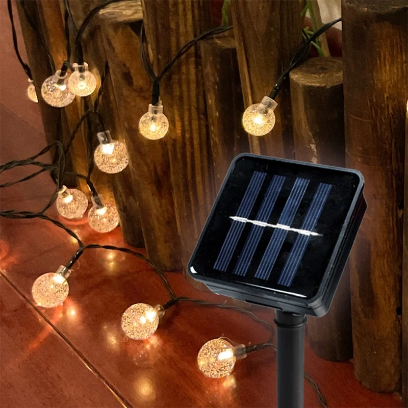 

14.76ft 30 LEDs Solar String Lights With Crystal Ball 8 Flashing Modes Outdoor Fairy Lights for Garden Yard Christmas