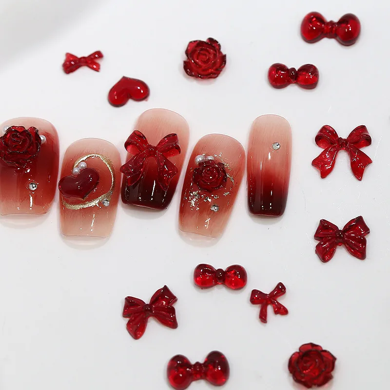 50 قطعة الشتاء الأنجورا القوس الأحمر ثلاثية الأبعاد مسمار الفن اكسسوارات لطيف ربطة القوس فيونكة كاميليا الحب مسمار الزينة DIY بها بنفسك الراتنج مسمار السحر مزيج أجزاء