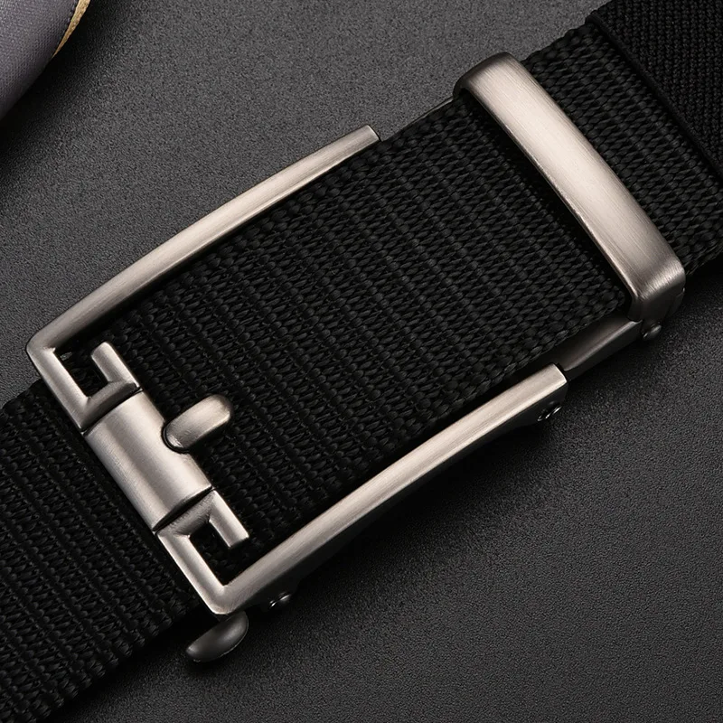 Simple and Casual Men\'s Business Automatic Buckle Belt Canvas Imitation Nylon Belt and Oversized Trendy Pants Belt