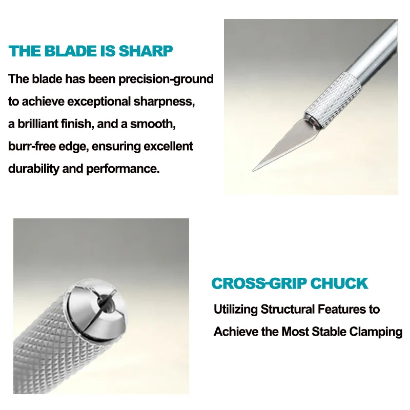 Portable Engraving Pen Knife Set, Comes with 5 Spare Blades, Non-Slip Textured Alloy Handle, Sharp and Thin Blades for Clean and Precise Fabric Cutting and Fine Edge Trimming, Also Suitable for Rubber Carving, Paper Crafts, Sticker Cutting, and Handmade Model Making, Is a Lightweight Handheld Precision Cutting Tool, Ideal for Everyday Sewing DIY and Artistic Carving Creations - view 3