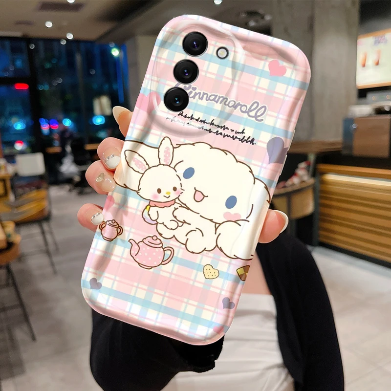 Cartoon Cute Cinnamoroll Phone Case For S21 S23 S24 Ultra Plus FE A55 A35 A25 A05S A54 A53 A52 A33 A32 Wave Oil Cover