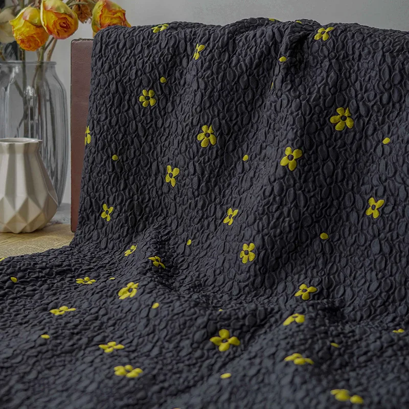 

Embossed Small Yellow Flower Yarn Dyed Jacquard Fabric Women's Retro Texture Dress Bag Decorative Sewing Fabric By Half Meter