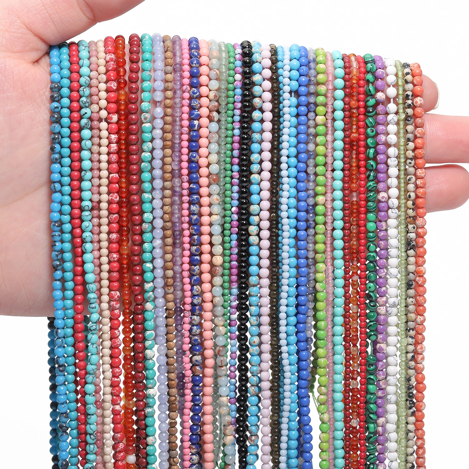 2/3mm Natural Smooth Tiny Stone Beads Apatite Turquoise Amazonite Amethyst Small Waist Beads for Jewelry Making DIY Bracelet