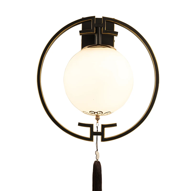 

New Chinese style round wall lamp Bedroom bedside zen modern simple living room antique aisle lamp