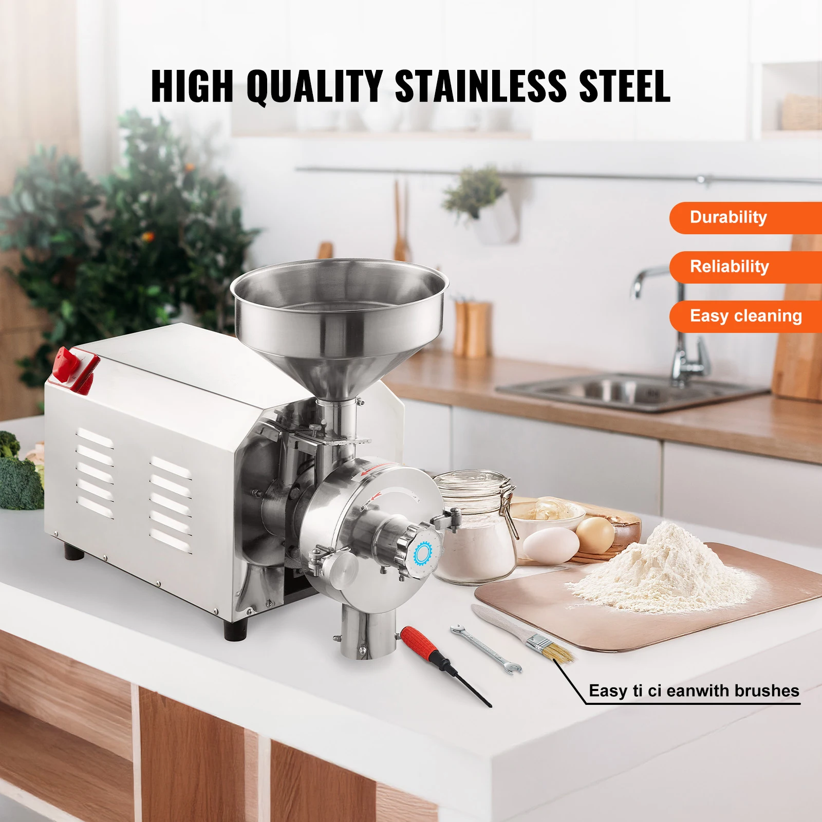 SucceBuy Soja Grinder Commerciële Slijpmachine voor Kruiden Maïsmolen Grinder 50KG/H Rvs Maïs Grinder