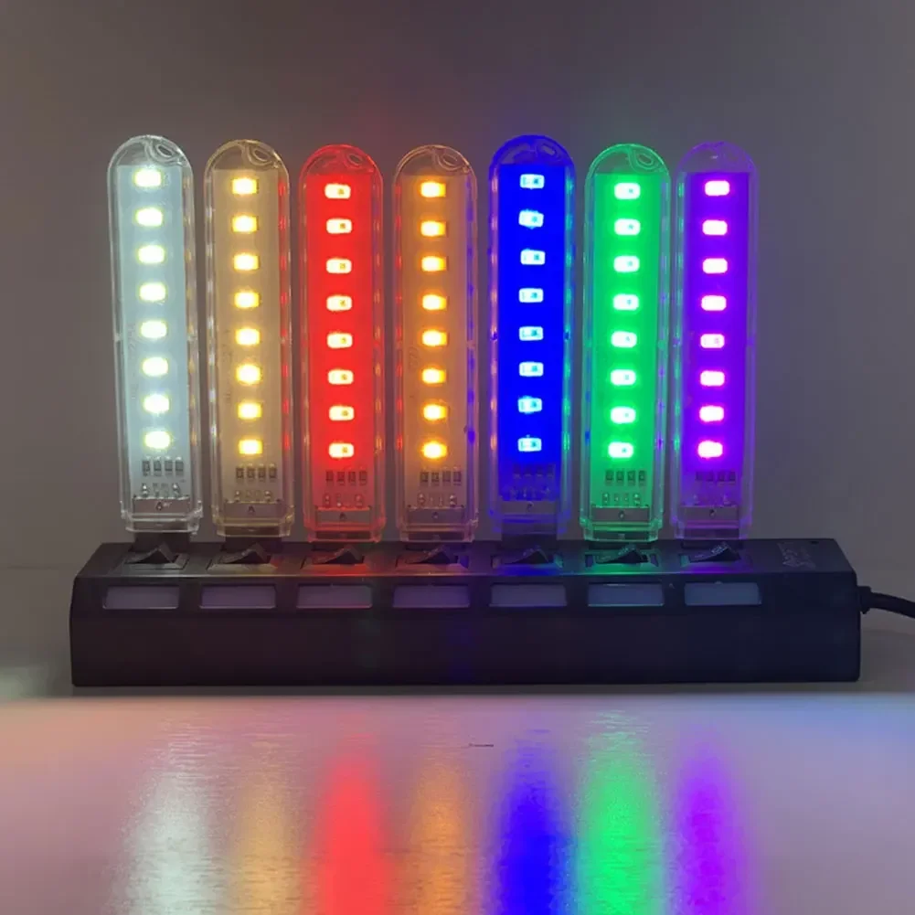 DC5V USB 8LEDs LED Night Light With EU US Plug U disk Red Yellow White Blue Green Purple Colored Lamp For Bedroom Decoration