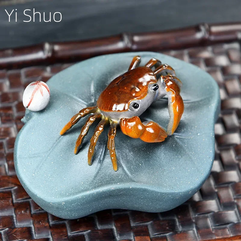 Purple Sand Color Changing Tea Pet Crab Kung Fu Tea Ceremony Decoration Lotus Hairy Crab Yixing Handmade Tea Pet