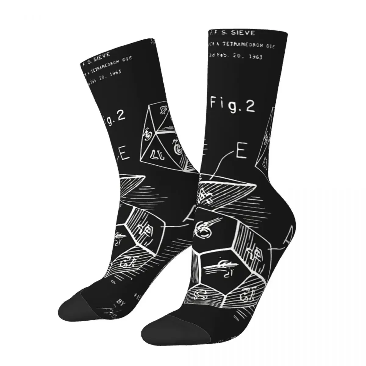 Hip Hop Retro 1963 D20 Dice Blueprint DnD Crazy Men's Socks Unisex Street Style Pattern Printed Happy Crew Sock Boys Gift