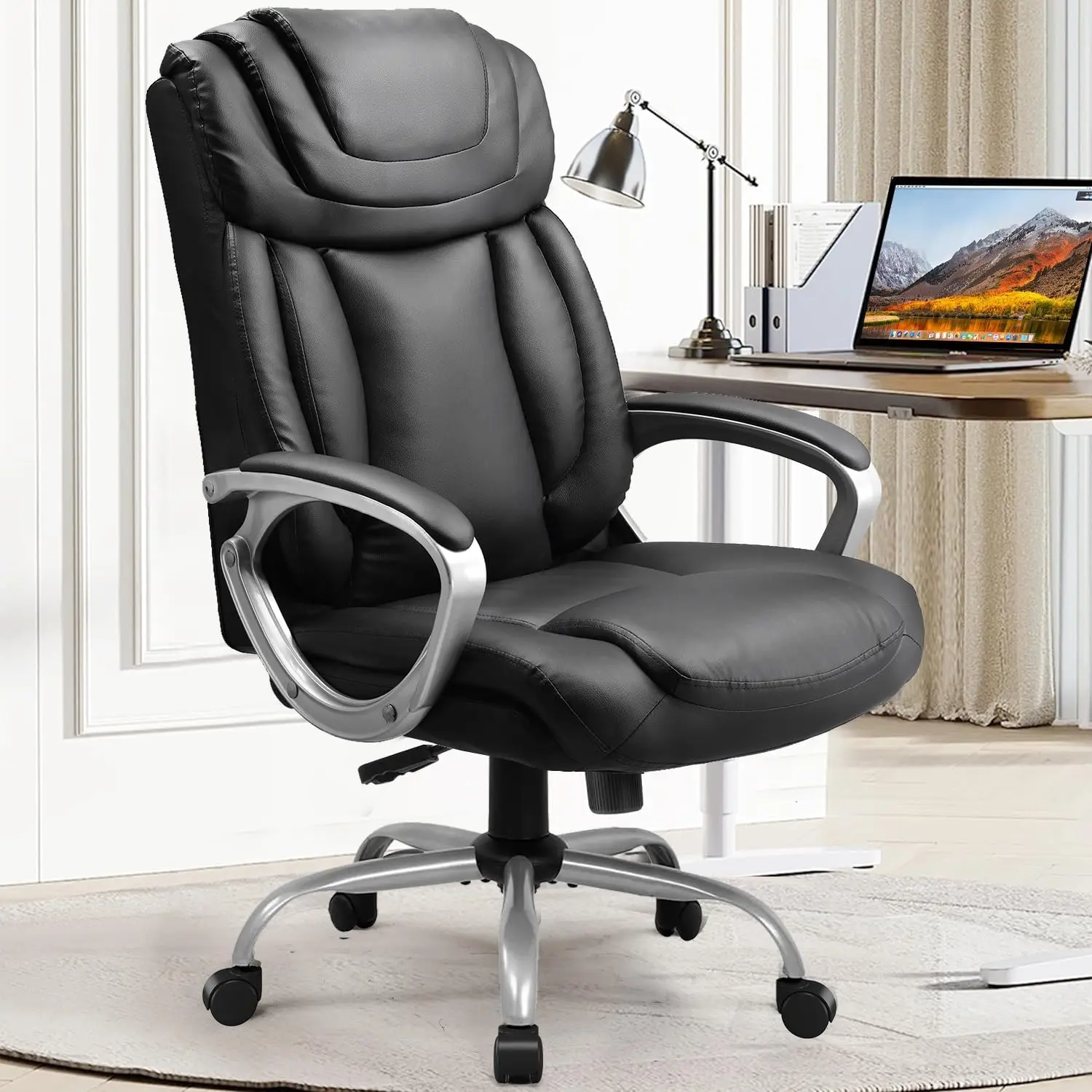 

Ergonomic Office Chair with Lumbar Support, Adjustable Height & Swivel, PU Leather Executive Desk Chair for Home Office
