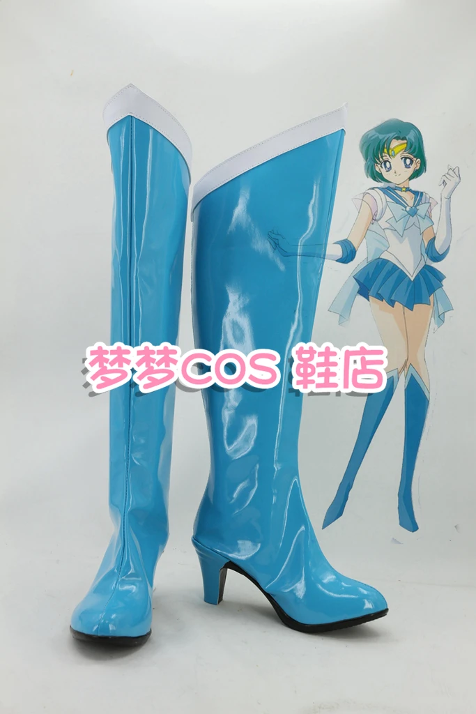 

Обувь для косплея Sailor Mercury Ami Mizuno, карнавальные ботинки на Хэллоуин, синие туфли на высоком каблуке